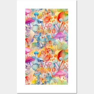 watercolor mushrooms Posters and Art